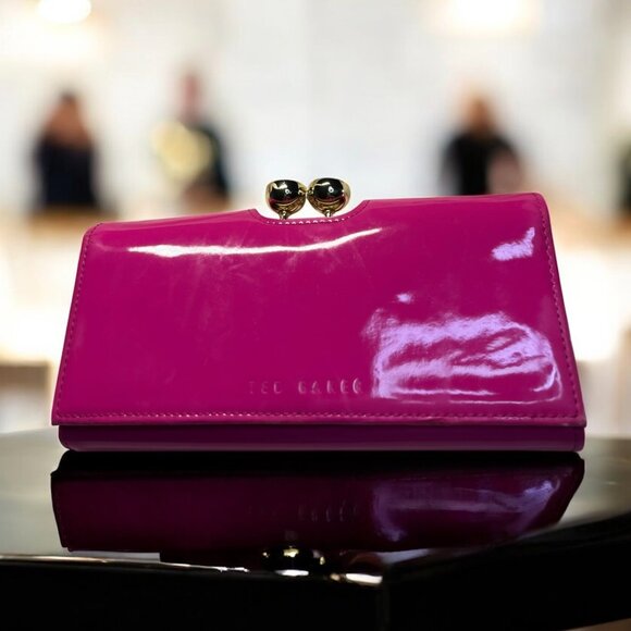 Ted Baker Fuchsia Patent Leather Clutch Wallet - Picture 1 of 7